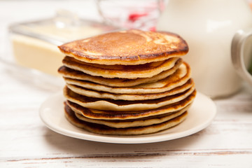 High pile of delicious pancakes