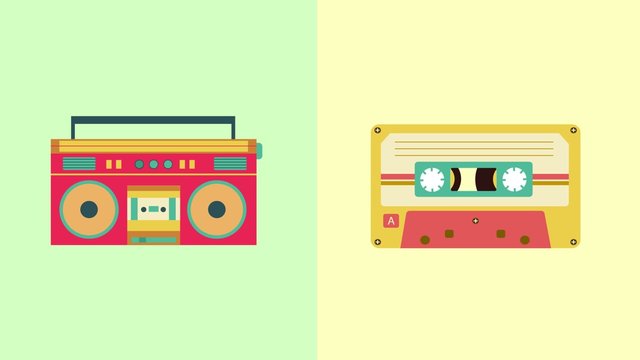 Flat cartoon animation of old retro multimedia telecommunication technology icon design collection set in pastel color used for presentation or introduction title in 4d ultra HD motion graphic 