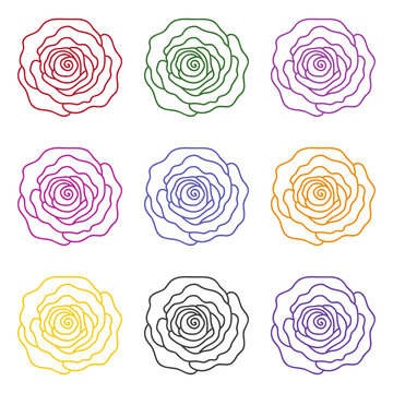 Set of roses of different colors