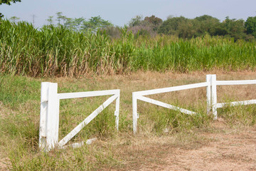 The image "White fence along suburban property