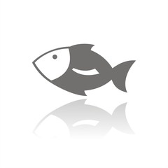 Icono pez gris con reflejo aislado sobre fondo blanco. Ilustración vectorial