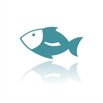 Icono pez azul con reflejo aislado sobre fondo blanco. Ilustración vectorial