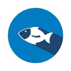 Icono de pez sobre un círculo azul. Ilustración vectorial