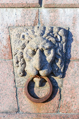 granite lion with ring decoration embankment in Saint-Petersburg