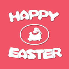 White cute Easter bunny in oval egg on pink background. Happy Easter greeting card
