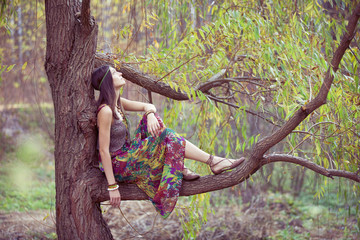 Fototapeta premium Hippie Girl and tree
