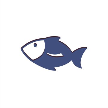 Icono pez azul con relieve aislado sobre fondo blanco. Ilustración vectorial