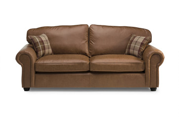 Harris Tweed Leather sofa UK made isolated on white