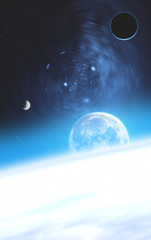 Planets and Moon on a starry background.