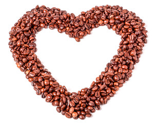Background from coffee beans  in the form of heart. 