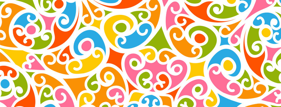 Bunter und Floraler Vektor Hintergrund mit Swirls und Twirls. Gekringelter und verschn&ouml;rkelter farbiger, fr&ouml;hlicher Background.