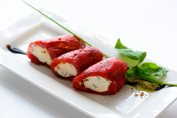 marinated peppers, served on white dish