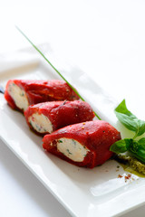 marinated peppers, served on white dish