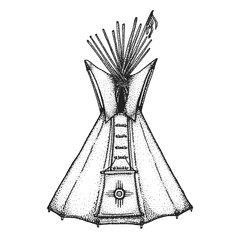 hand drawn indian tipi vintage illustration. © TRIKONA