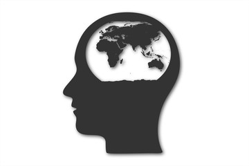 World Map inside the Head, Black & White.