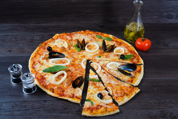 Seafood italian pizza with mussel