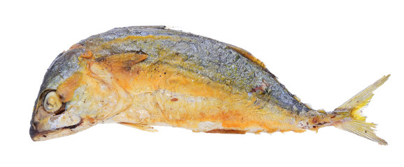 Fried Mackerel isolated on white background.