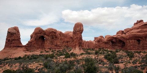 The red rock formations of Arches National Park in Utah are the result of thousands of years of wind and water activity.