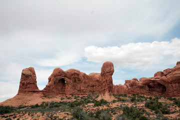 Fototapeta na wymiar The red rock formations of Arches National Park in Utah are the result of thousands of years of wind and water activity.