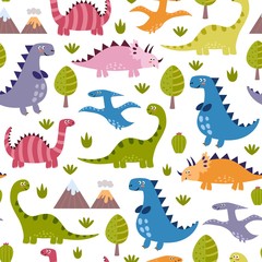 Cute dinosaurs seamless pattern