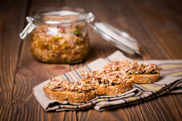 Homemade vegan mushroom tartare toast