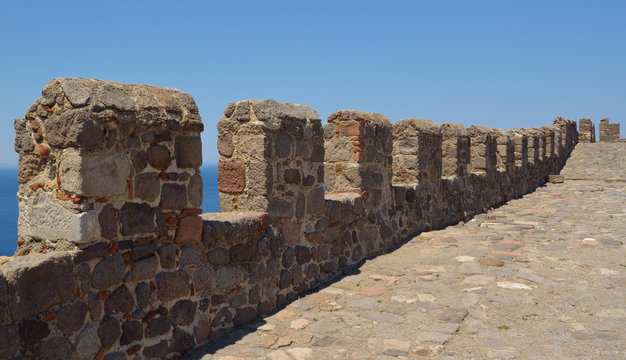  The battlements of Molyvos castle Lesvos Greece 