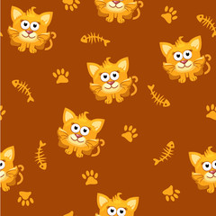 Seamless pattern square cat and fish