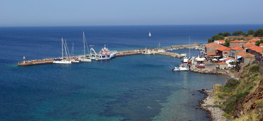  Molyvos harbour peaceful little port with a small fishing fleet and restaurants right on the quayside.