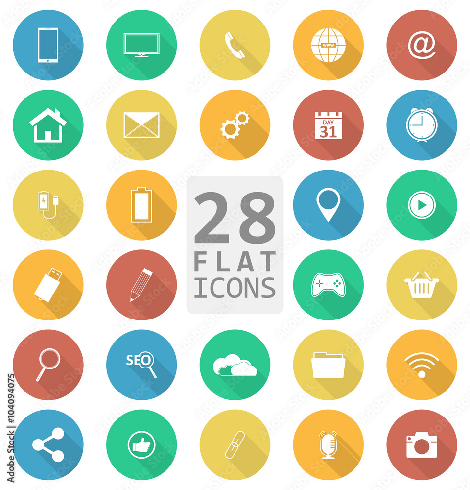 Poster set of colorful flat web vector icons.