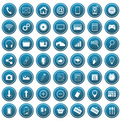 Blue web vector icons set.