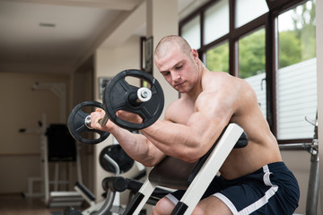 Fototapeta na wymiar Biceps Exercise With Barbell
