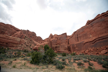 Fototapeta premium The red rock formations of Arches National Park in Utah are the result of thousands of years of wind and water activity.