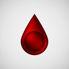 Fototapeta premium Red blood drop, bubble badge, realistic icon template with reflex, realistic reflex and light background for logo, design concepts, banners, applications, apps, presentations. Vector illustration.