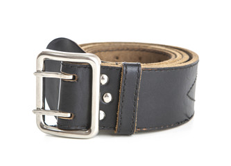 Old leather belt isolated on white