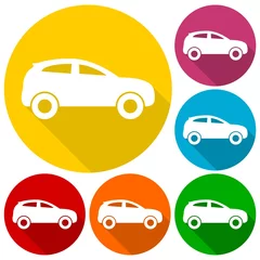 Stickers pour porte Course de voitures Car icons set with long shadow