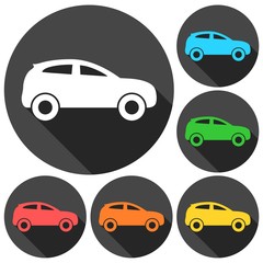 Car icons set with long shadow