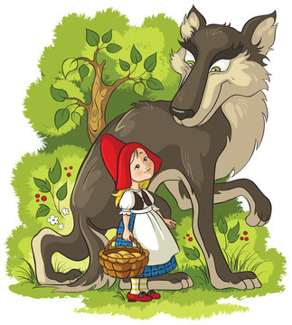 Little Red Riding Hood and Wolf in the forest