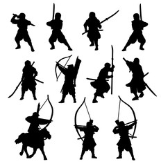 Ninja and samurai silhouette set