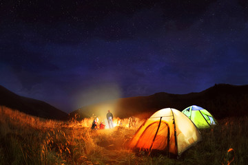 Fototapeta na wymiar Camping under the stars at night