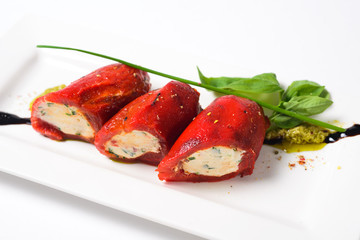 marinated peppers, served on white dish