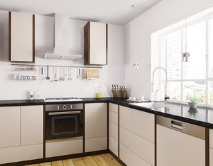 Modern kitchen interior 3d rendering