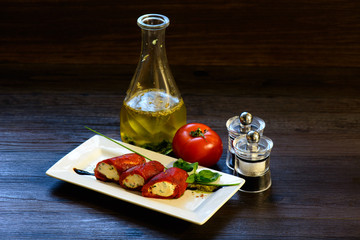 marinated peppers, served on white dish