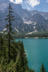 Fototapeta na wymiar Lago di Braies lake in Dolomites, Italy