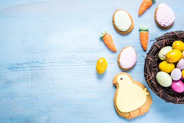 Vibrant Easter chocolate eggs in nest