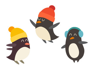 Penguin set cartoon vector illustration, isolated on white background