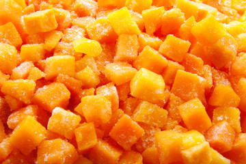 Frozen carrot and pumkin. Frozen vegetables. Frozen food day