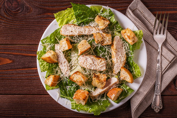Homemade Chicken Caesar Salad with Cheese and Croutons..