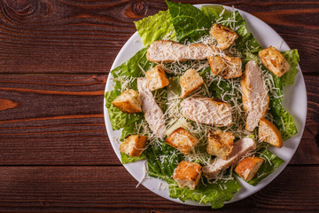 Homemade Chicken Caesar Salad with Cheese and Croutons..