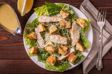 Homemade Chicken Caesar Salad with Cheese and Croutons..