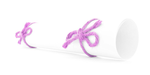 White message roll tied with string, pink nodes pair isolated